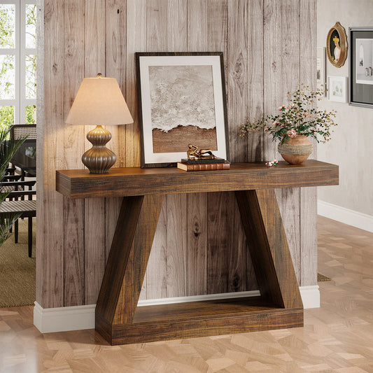55-Inch Narrow Wooden Console Table with Storage – Modern Rustic Entryway Table