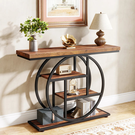 41-Inch Industrial 4-Tier Console Table – Metal Entryway Sofa Table for Living Room or Hallway
