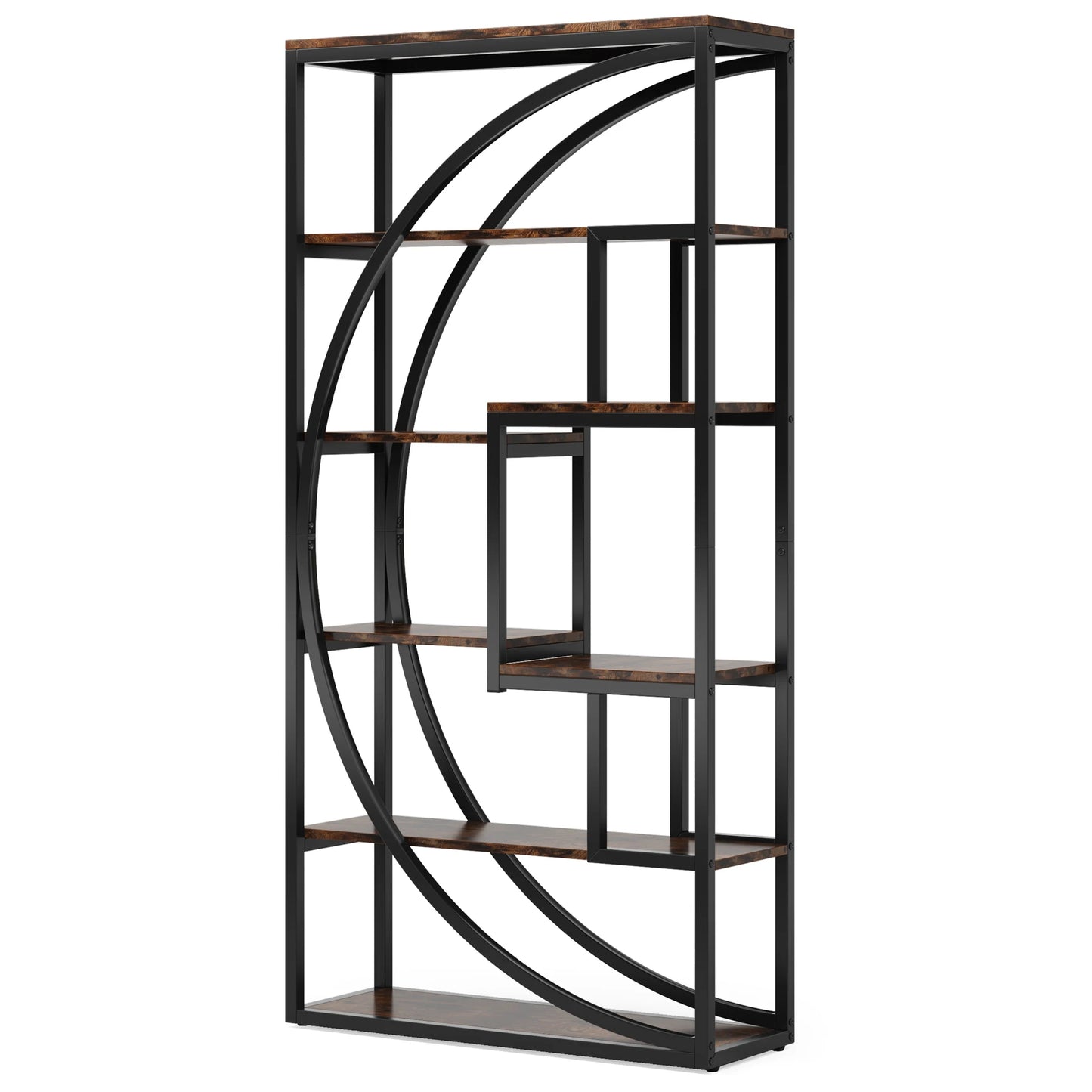 70.8-Inch Industrial Geometric Bookshelf – Tall 5-Tier Etagere with 8 Open Shelves