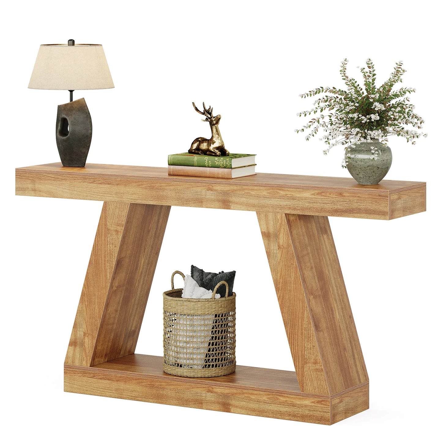 55-Inch Narrow Wooden Console Table with Storage – Modern Rustic Entryway Table