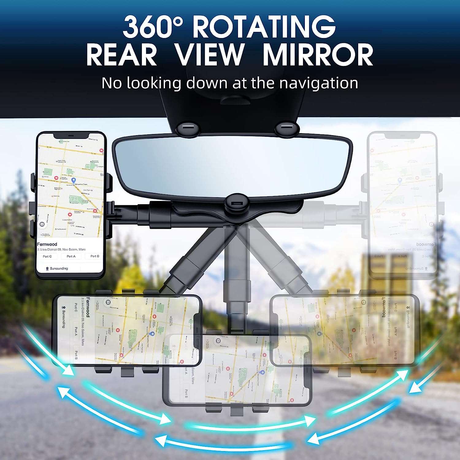 360° Rotatable Rearview Mirror Phone Mount - Premium  from Shoponeer - Just $24.99! Shop now at Shoponeer