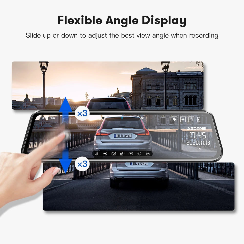 12-Inch WiFi Mirror Dash Cam – Dual Camera Front and Rear with Touch Screen and Night Vision