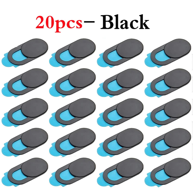 20 black adhesive patches with blue sticky pads on a white background