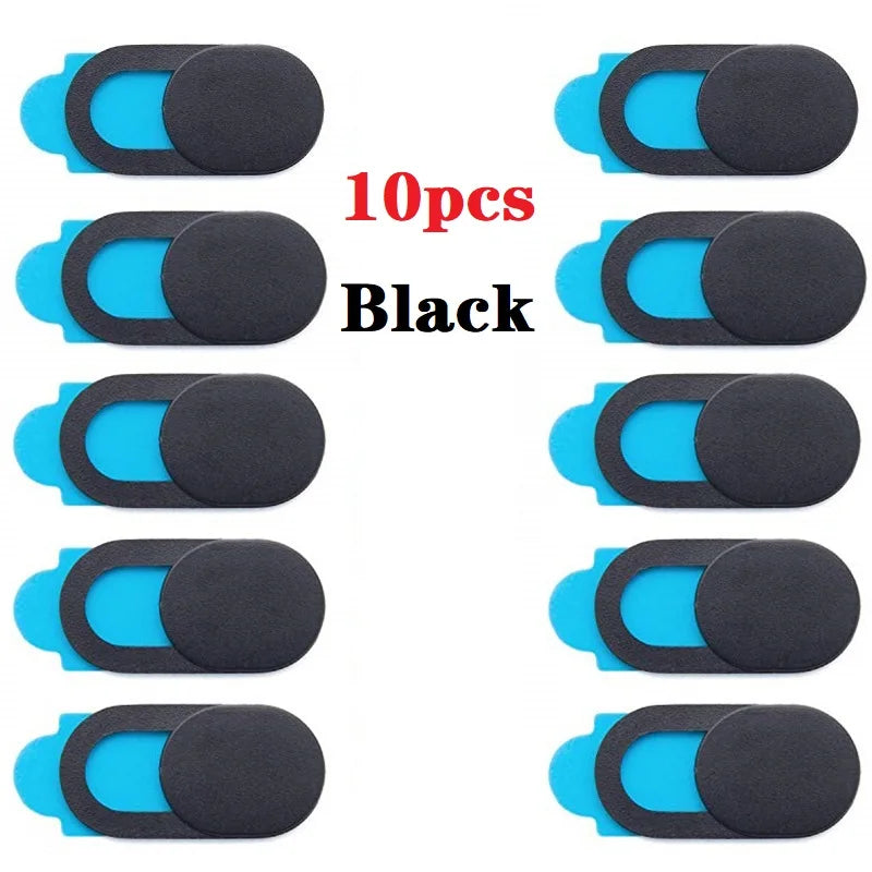 10 black adhesive patches with blue backing on a white background