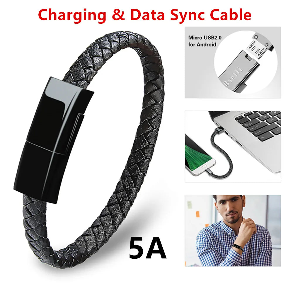 Leather Braided Bracelet USB Charging Cable - Premium  from Shoponeer - Just $14.50! Shop now at Shoponeer