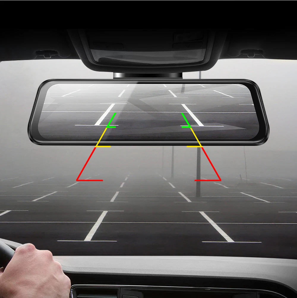 12-Inch WiFi Mirror Dash Cam – Dual Camera Front and Rear with Touch Screen and Night Vision