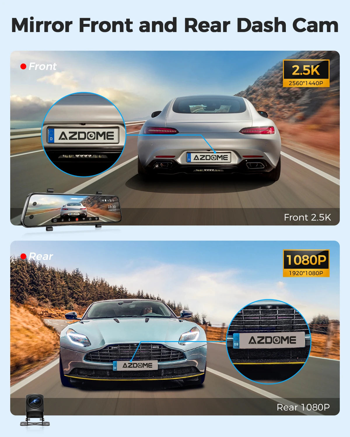 12-Inch WiFi Mirror Dash Cam – Dual Camera Front and Rear with Touch Screen and Night Vision