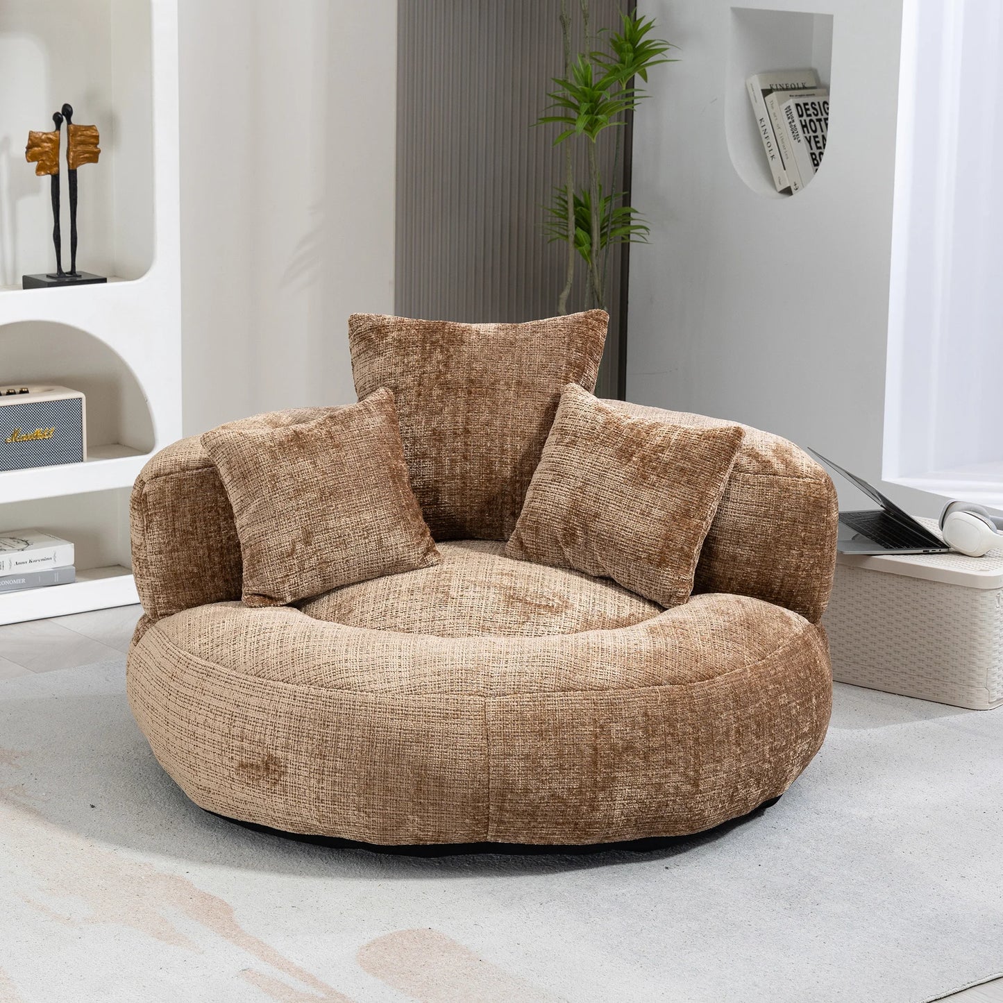 High Back Bean Bag Lounge Chair – Chenille Lazy Sofa with Armrests for Living Room or Bedroom
