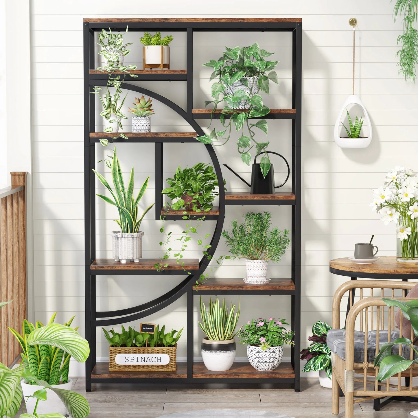 Industrial 5-Tier Etagere Bookshelf – Tall Open Display Shelf with Metal Frame