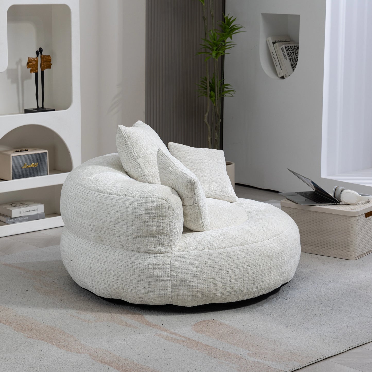 High Back Bean Bag Lounge Chair – Chenille Lazy Sofa with Armrests for Living Room or Bedroom