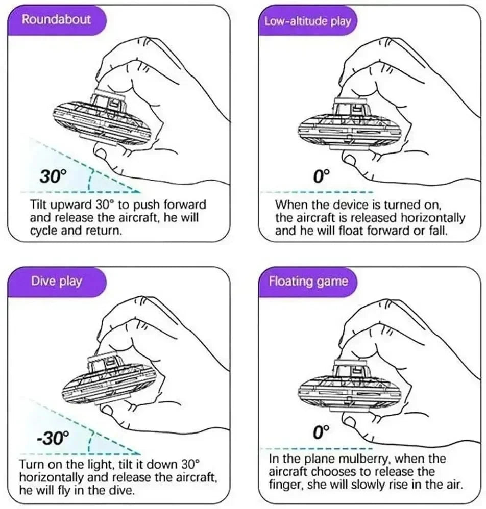 Instructions for a toy airplane device with different play modes.