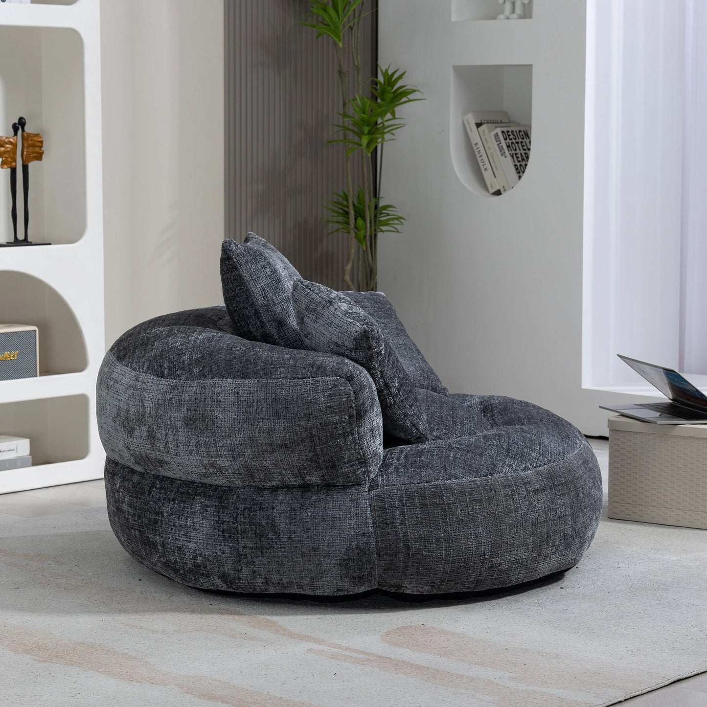 High Back Bean Bag Lounge Chair – Chenille Lazy Sofa with Armrests for Living Room or Bedroom