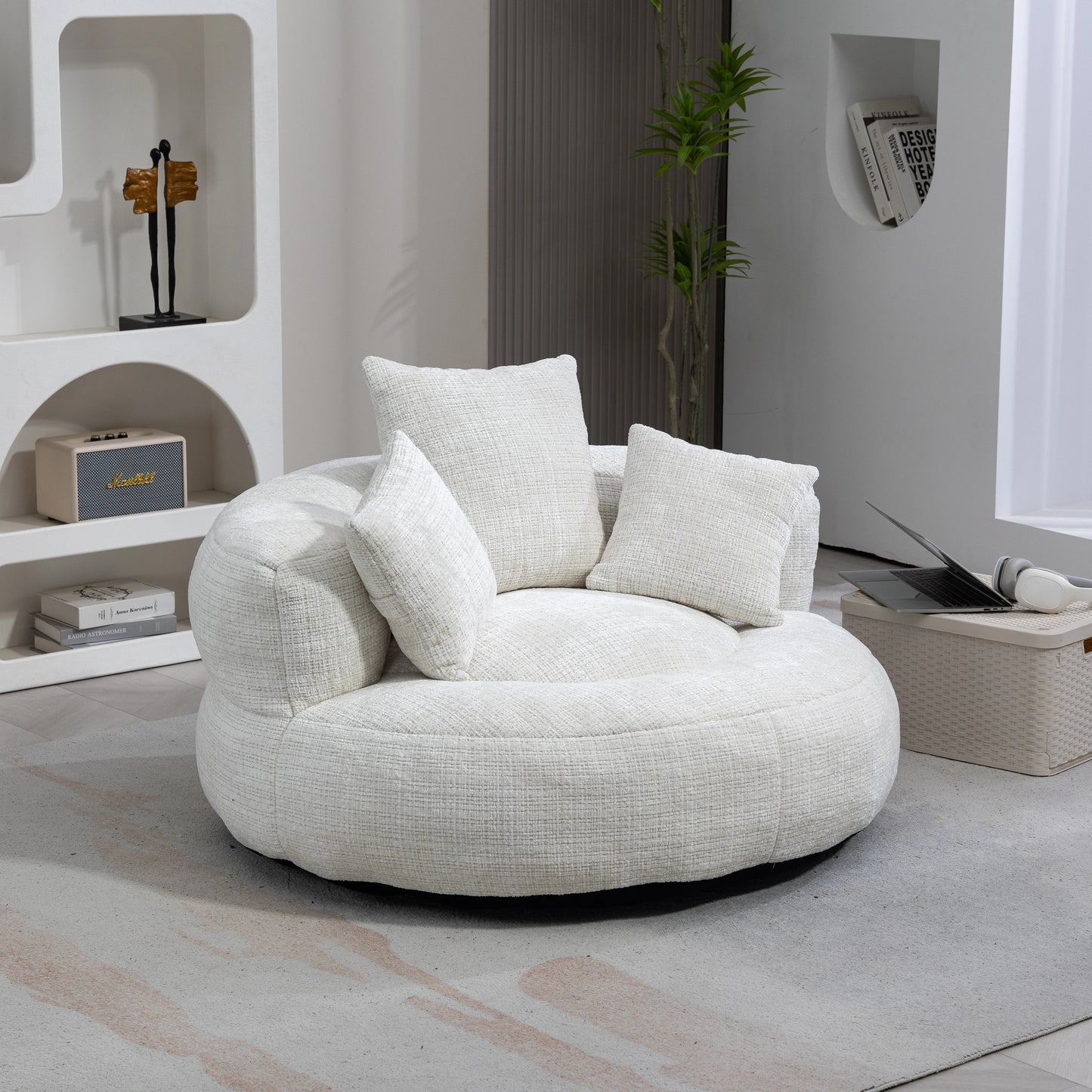 High Back Bean Bag Lounge Chair – Chenille Lazy Sofa with Armrests for Living Room or Bedroom