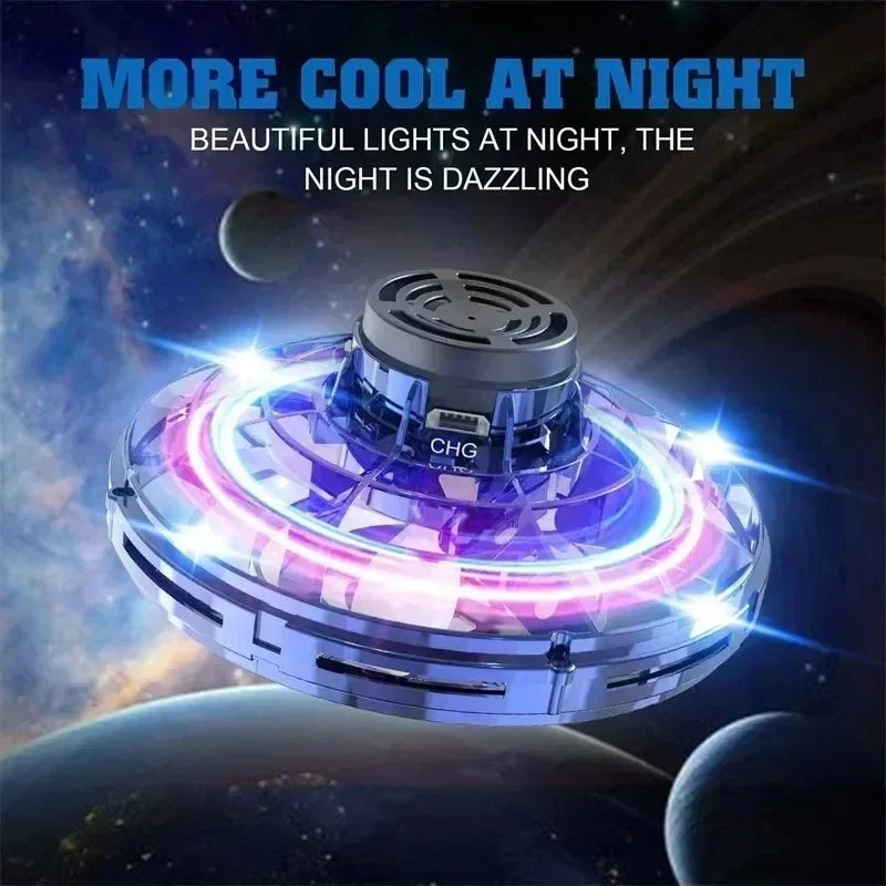 Decorative light projector with colorful lights against a space-themed background