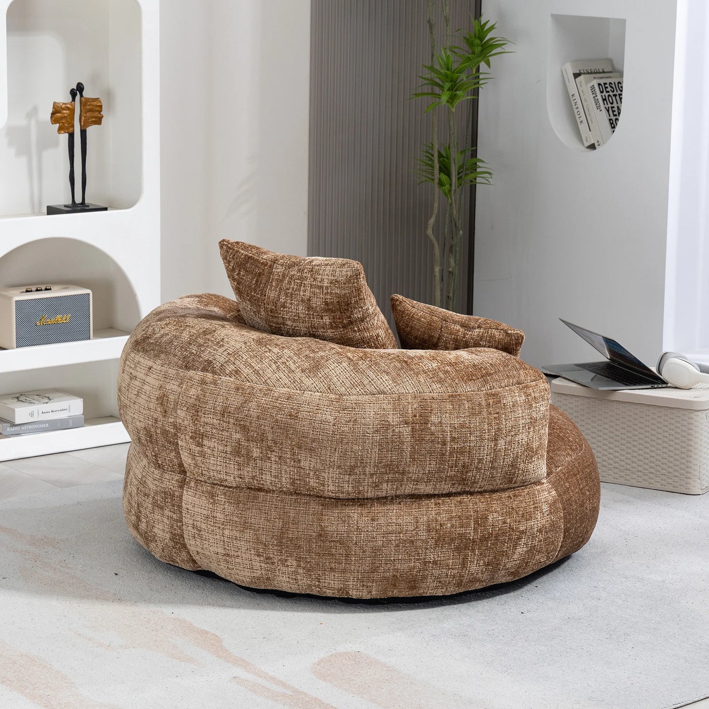 High Back Bean Bag Lounge Chair – Chenille Lazy Sofa with Armrests for Living Room or Bedroom
