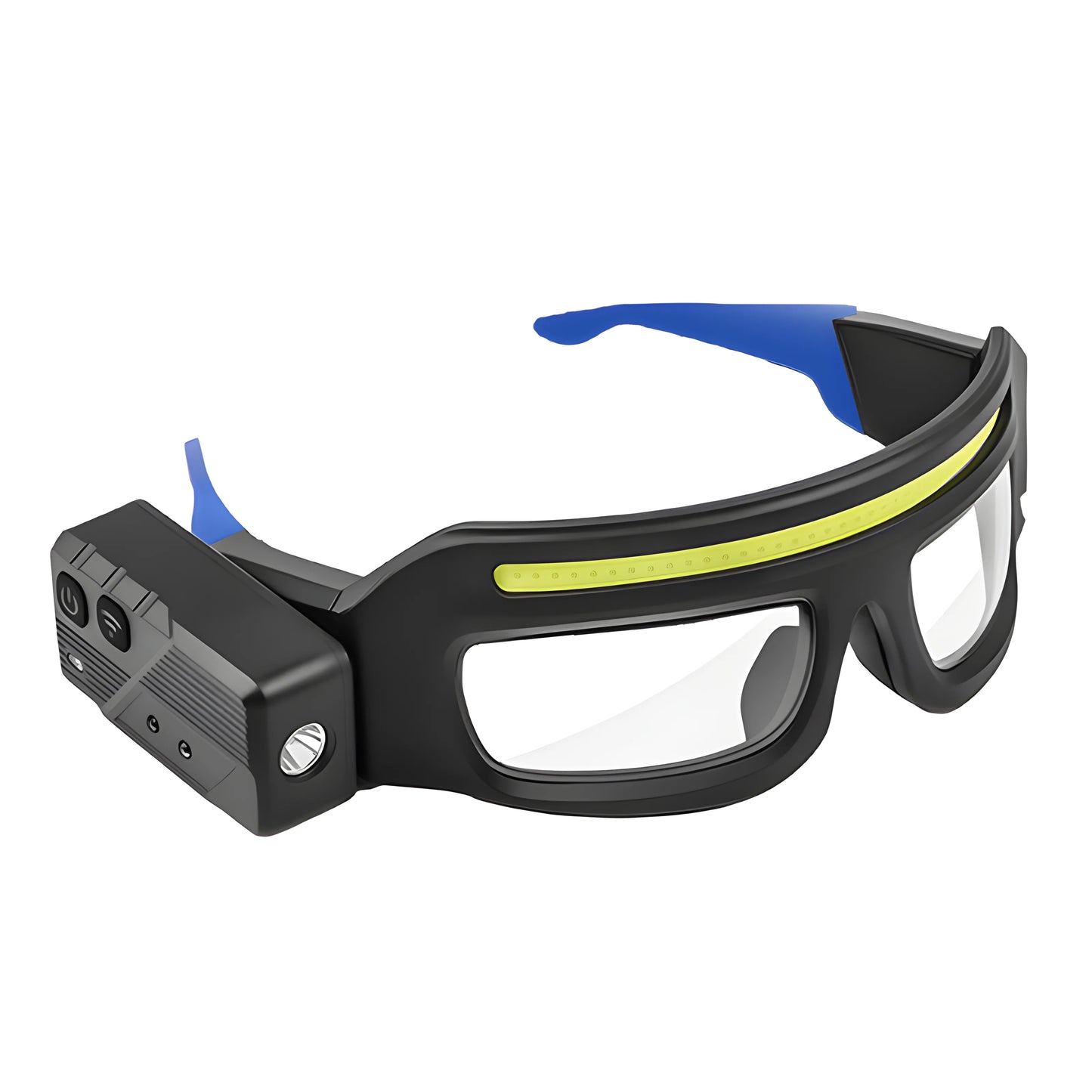 Goggles with a camera module on a white background