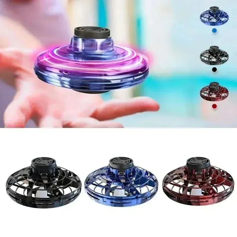 Colorful handheld spinner toy with LED lights on a white background