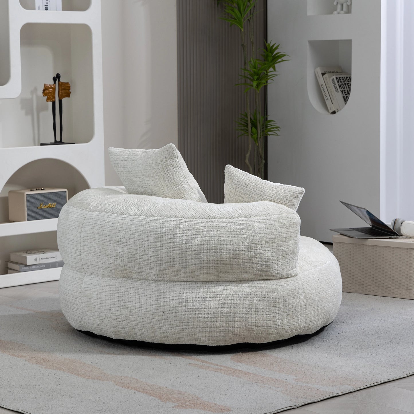 High Back Bean Bag Lounge Chair – Chenille Lazy Sofa with Armrests for Living Room or Bedroom
