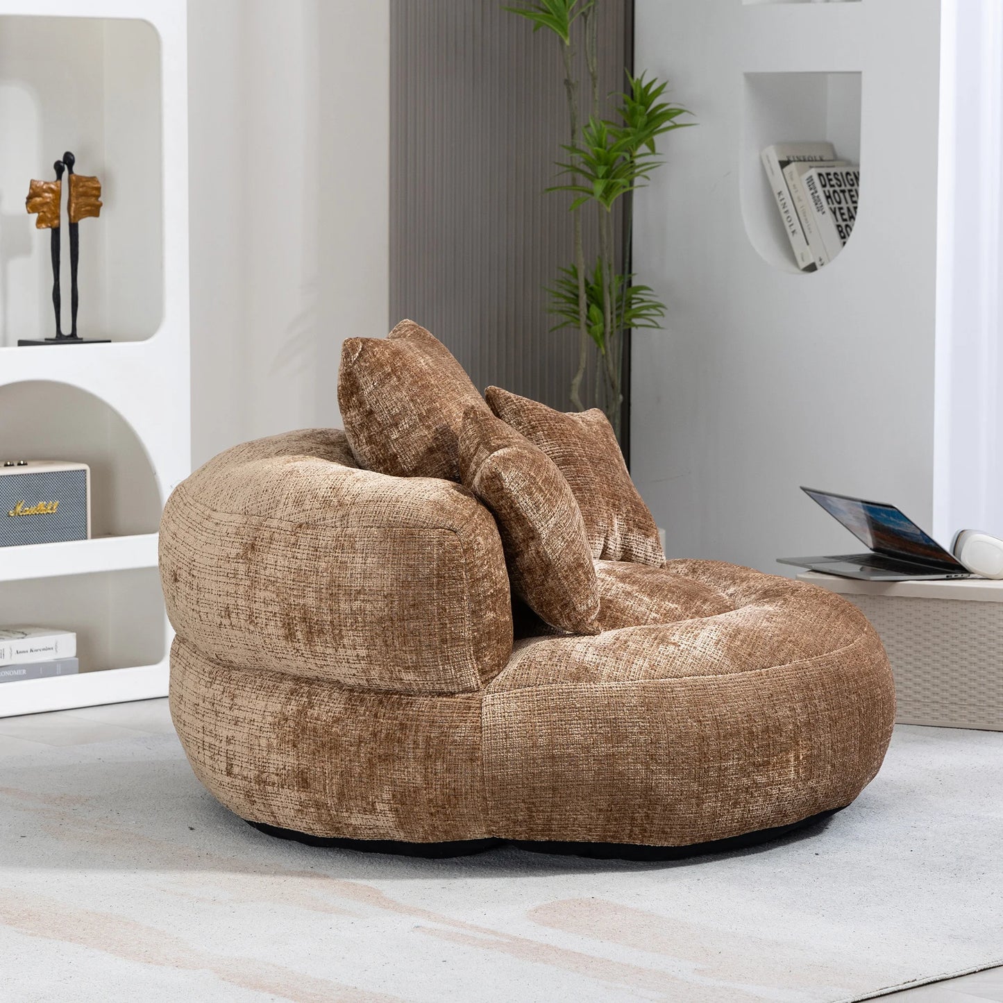 High Back Bean Bag Lounge Chair – Chenille Lazy Sofa with Armrests for Living Room or Bedroom