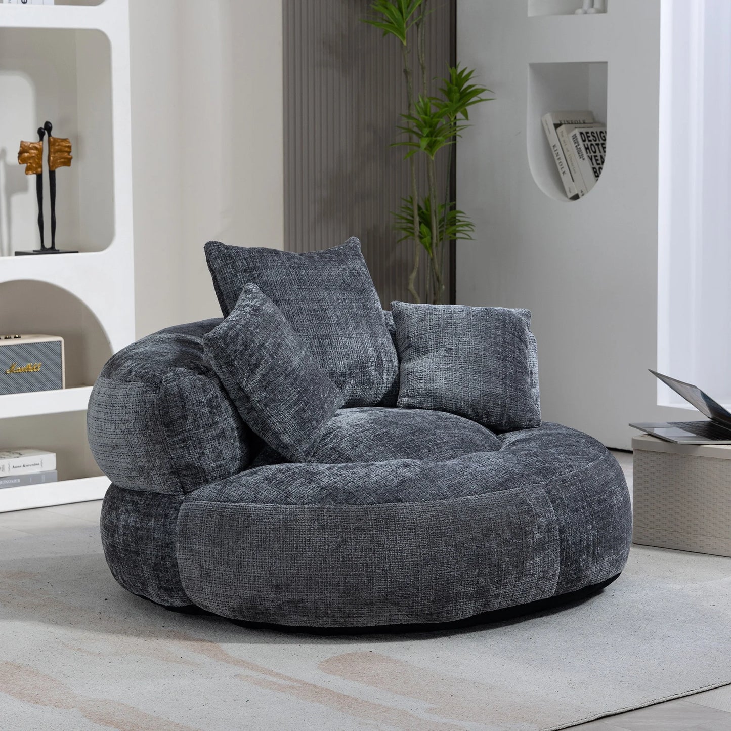 High Back Bean Bag Lounge Chair – Chenille Lazy Sofa with Armrests for Living Room or Bedroom