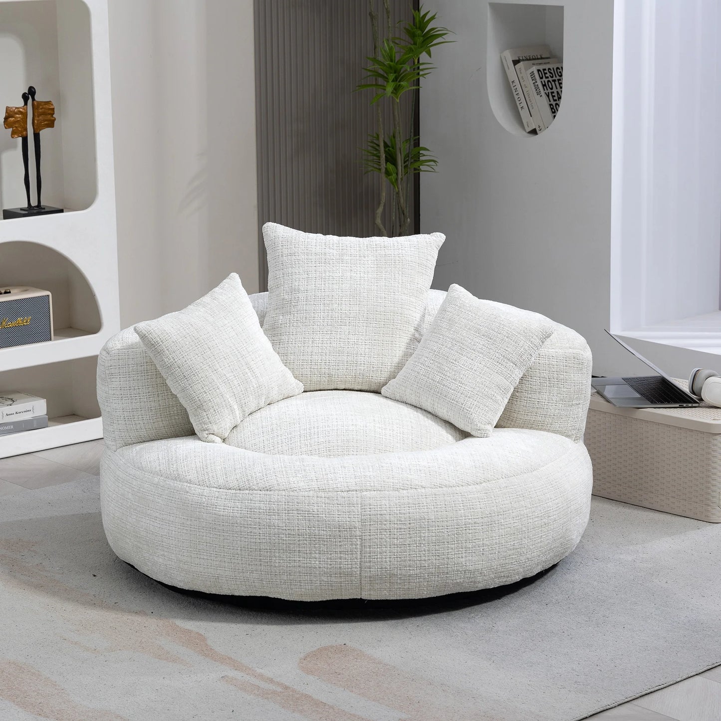 High Back Bean Bag Lounge Chair – Chenille Lazy Sofa with Armrests for Living Room or Bedroom