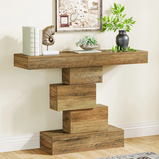 42.5-Inch Farmhouse Console Table – Narrow Wood Sofa Table with Geometric Base for Entryway or Living Room