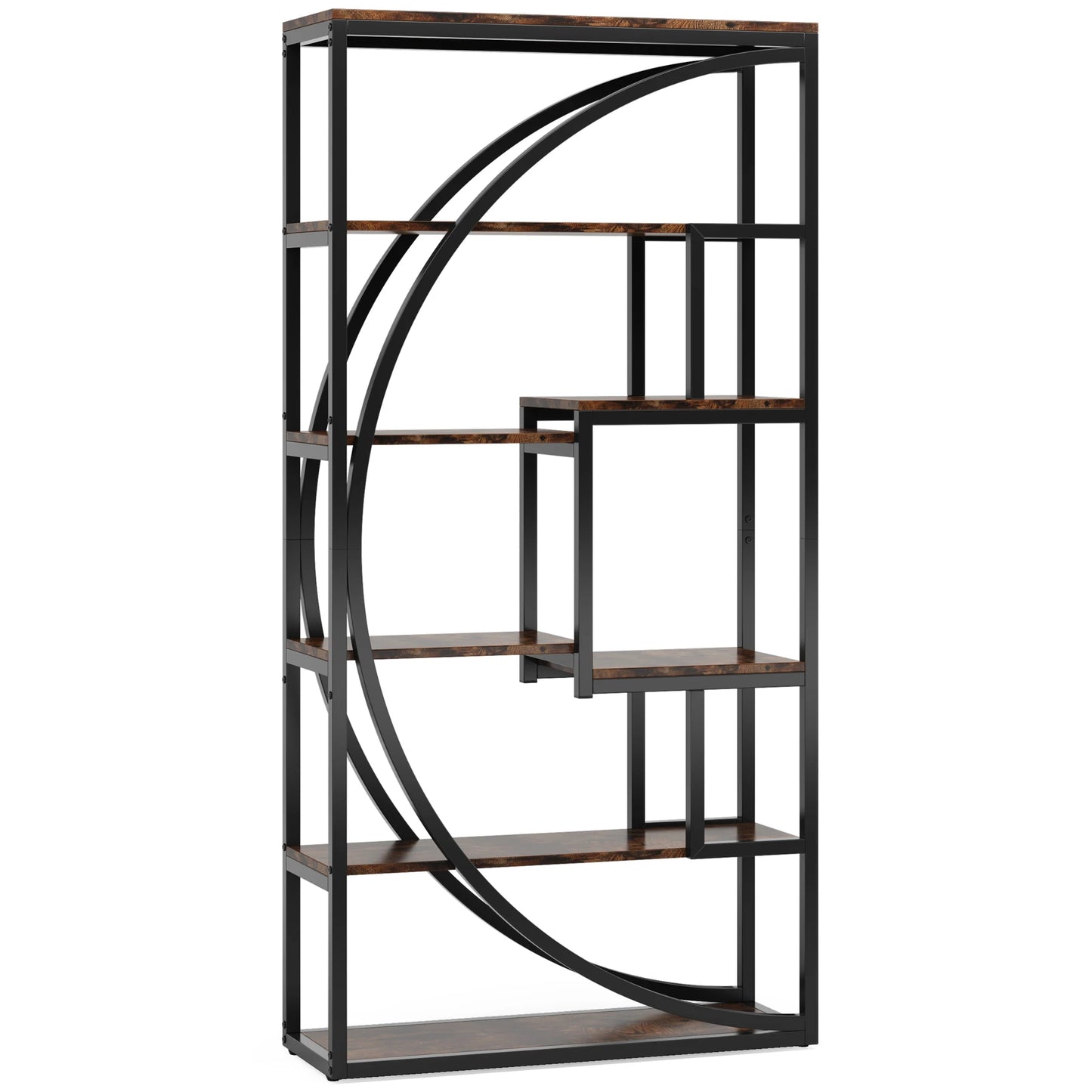 70.8-Inch Industrial Geometric Bookshelf – Tall 5-Tier Etagere with 8 Open Shelves