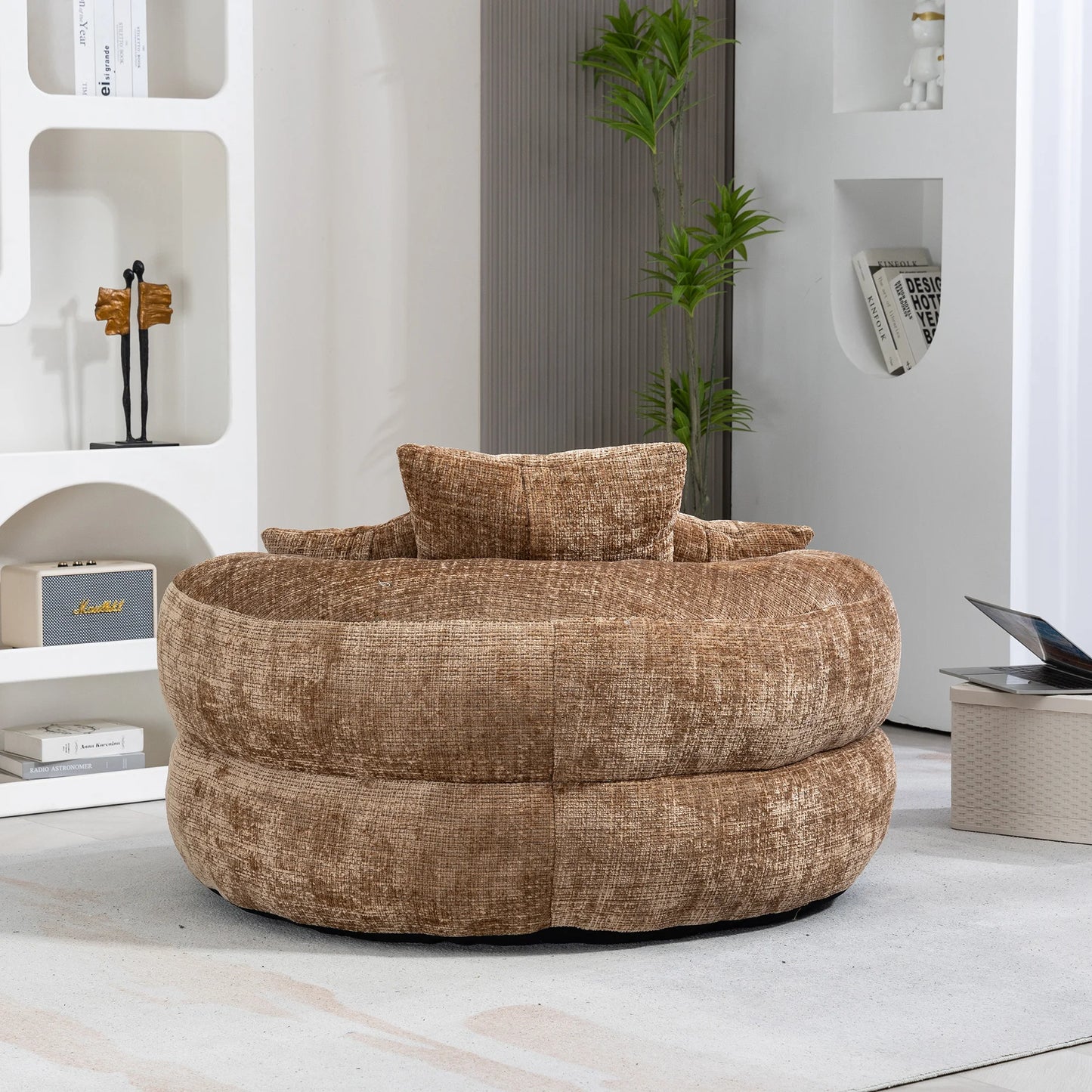 High Back Bean Bag Lounge Chair – Chenille Lazy Sofa with Armrests for Living Room or Bedroom
