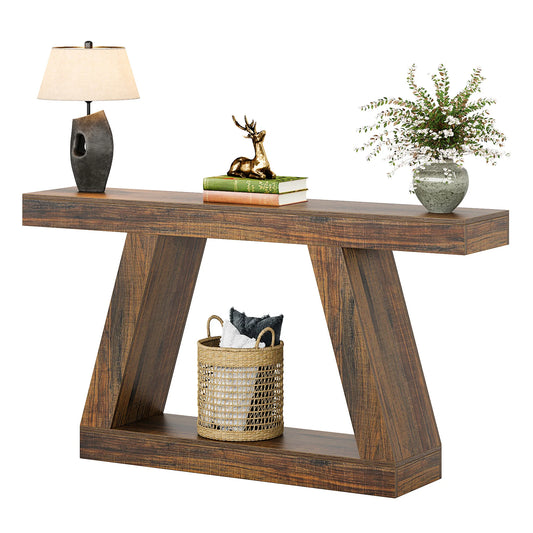 55-Inch Narrow Wooden Console Table with Storage – Modern Rustic Entryway Table