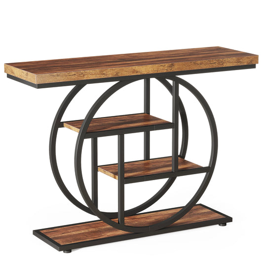 41-Inch Industrial 4-Tier Console Table – Metal Entryway Sofa Table for Living Room or Hallway