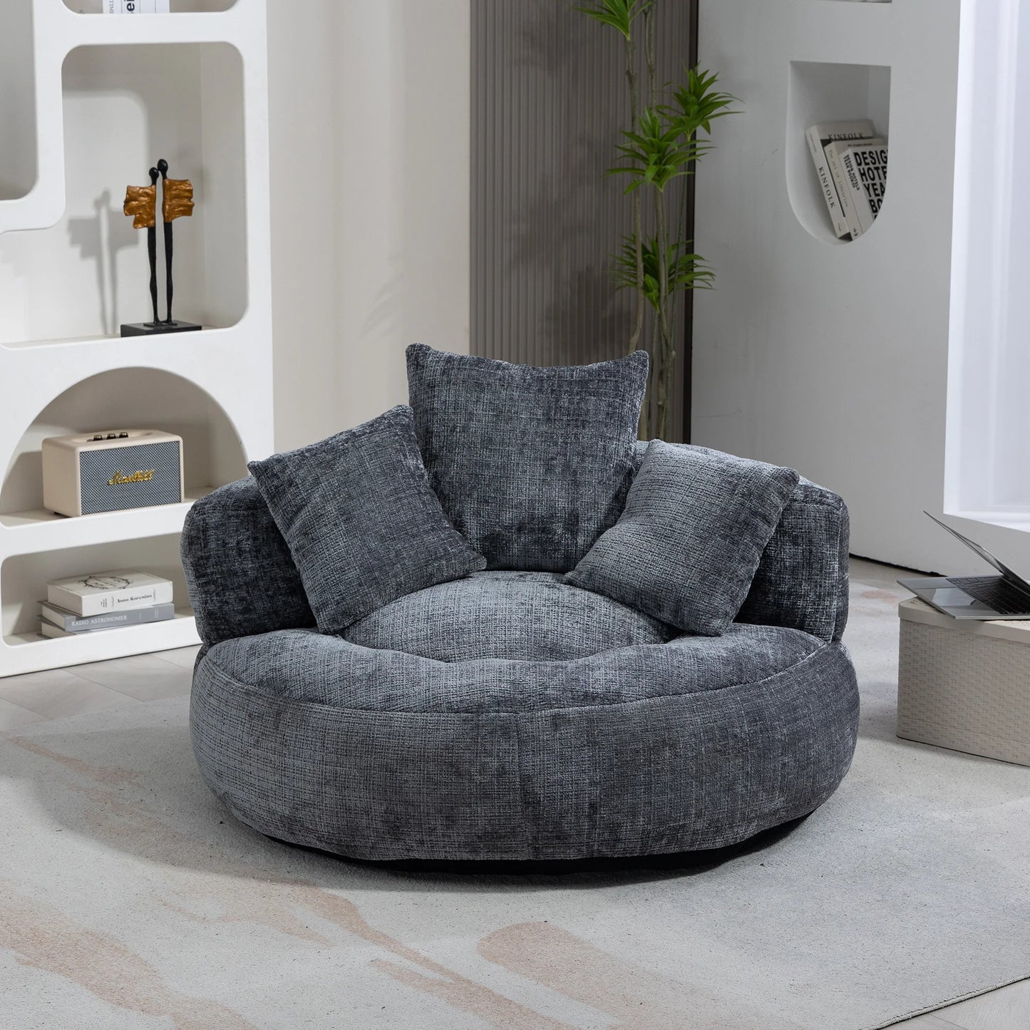 High Back Bean Bag Lounge Chair – Chenille Lazy Sofa with Armrests for Living Room or Bedroom