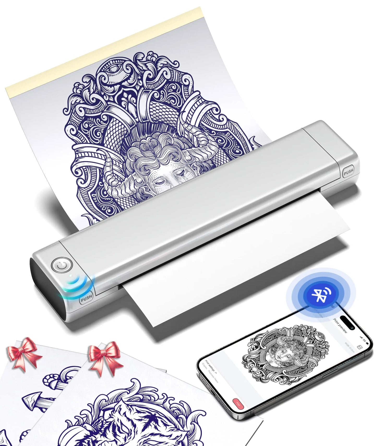 Bluetooth Tattoo Stencil Printer – Wireless Thermal Tattoo Transfer Machine with Paper