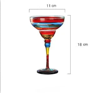 Colorful striped glass with dimensions on a white background