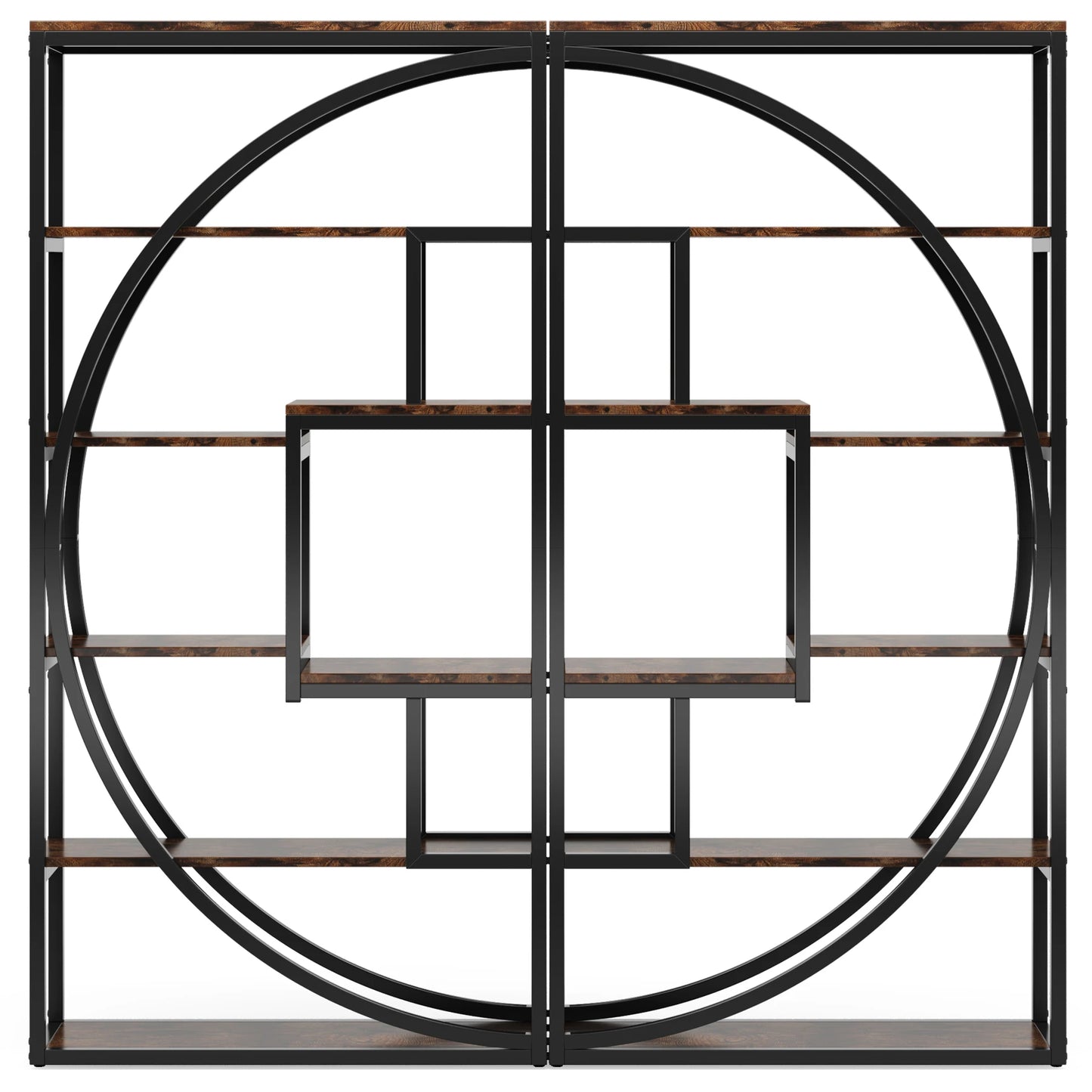 70.8-Inch Industrial Geometric Bookshelf – Tall 5-Tier Etagere with 8 Open Shelves