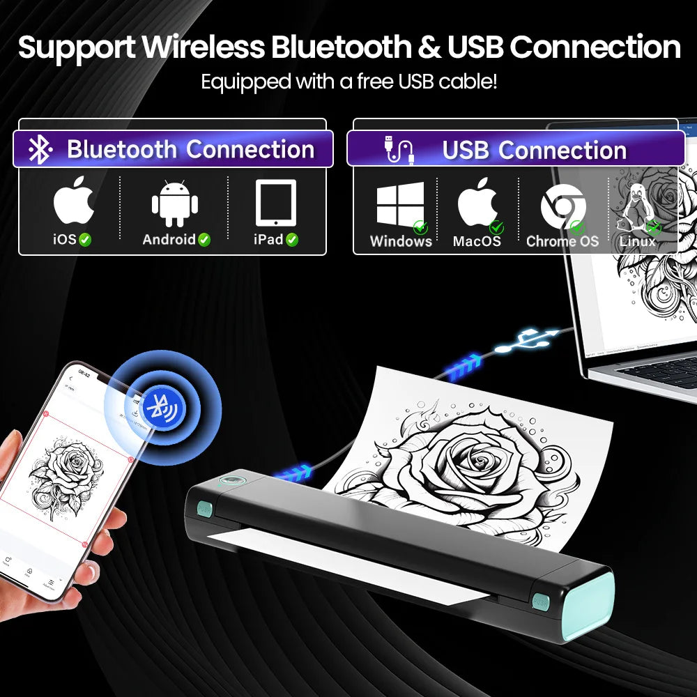 Bluetooth Tattoo Stencil Printer – Wireless Thermal Tattoo Transfer Machine with Paper