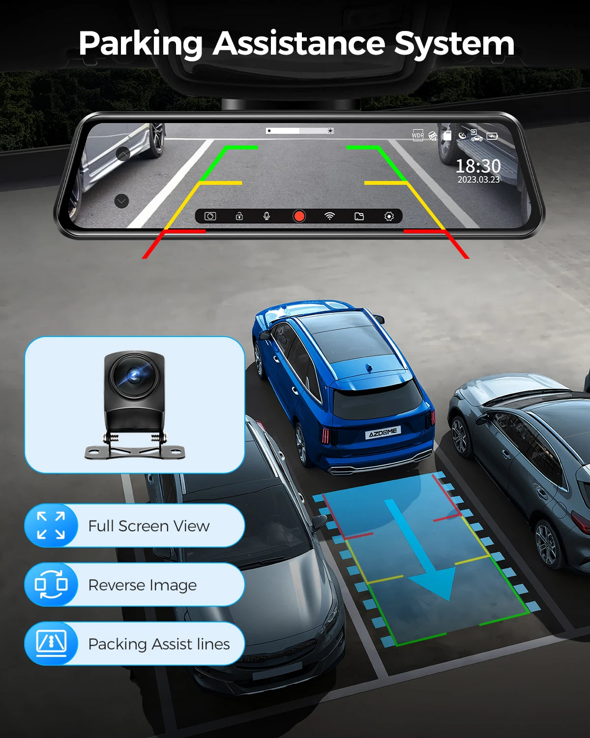 12-Inch WiFi Mirror Dash Cam – Dual Camera Front and Rear with Touch Screen and Night Vision