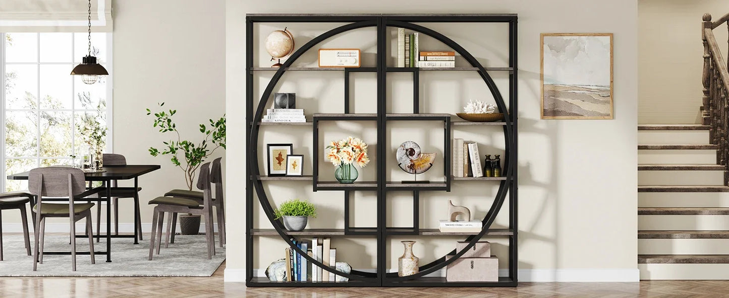 70.8-Inch Industrial Geometric Bookshelf – Tall 5-Tier Etagere with 8 Open Shelves