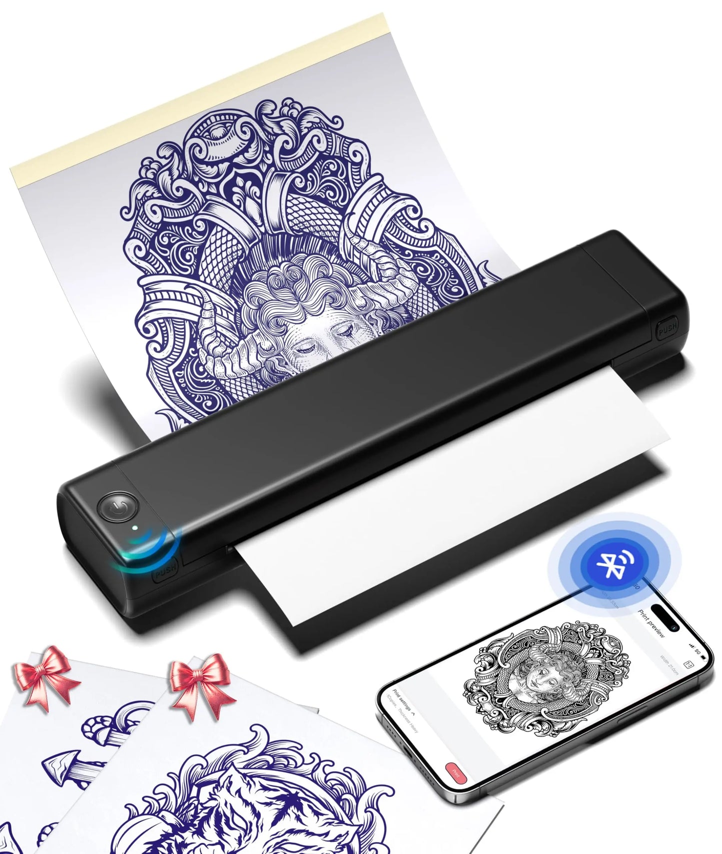 Bluetooth Tattoo Stencil Printer – Wireless Thermal Tattoo Transfer Machine with Paper