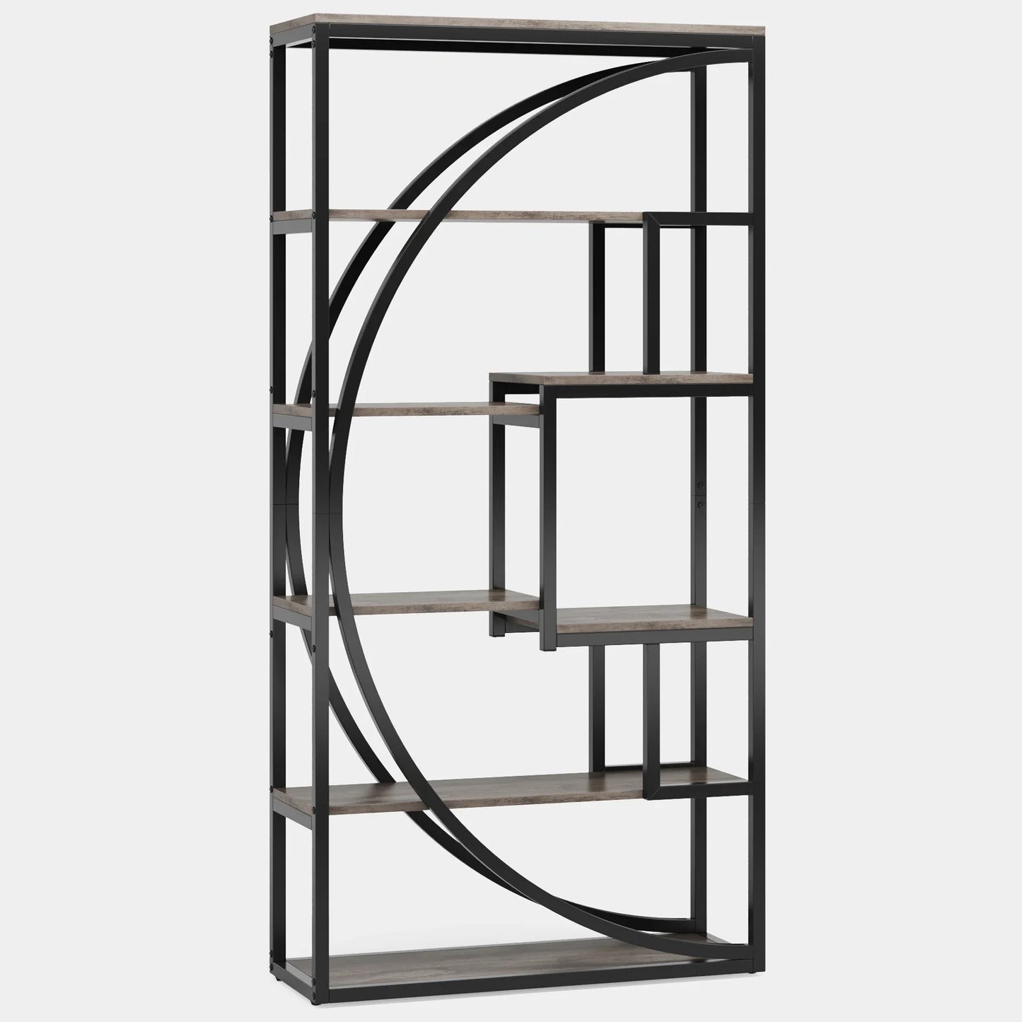 70.8-Inch Industrial Geometric Bookshelf – Tall 5-Tier Etagere with 8 Open Shelves