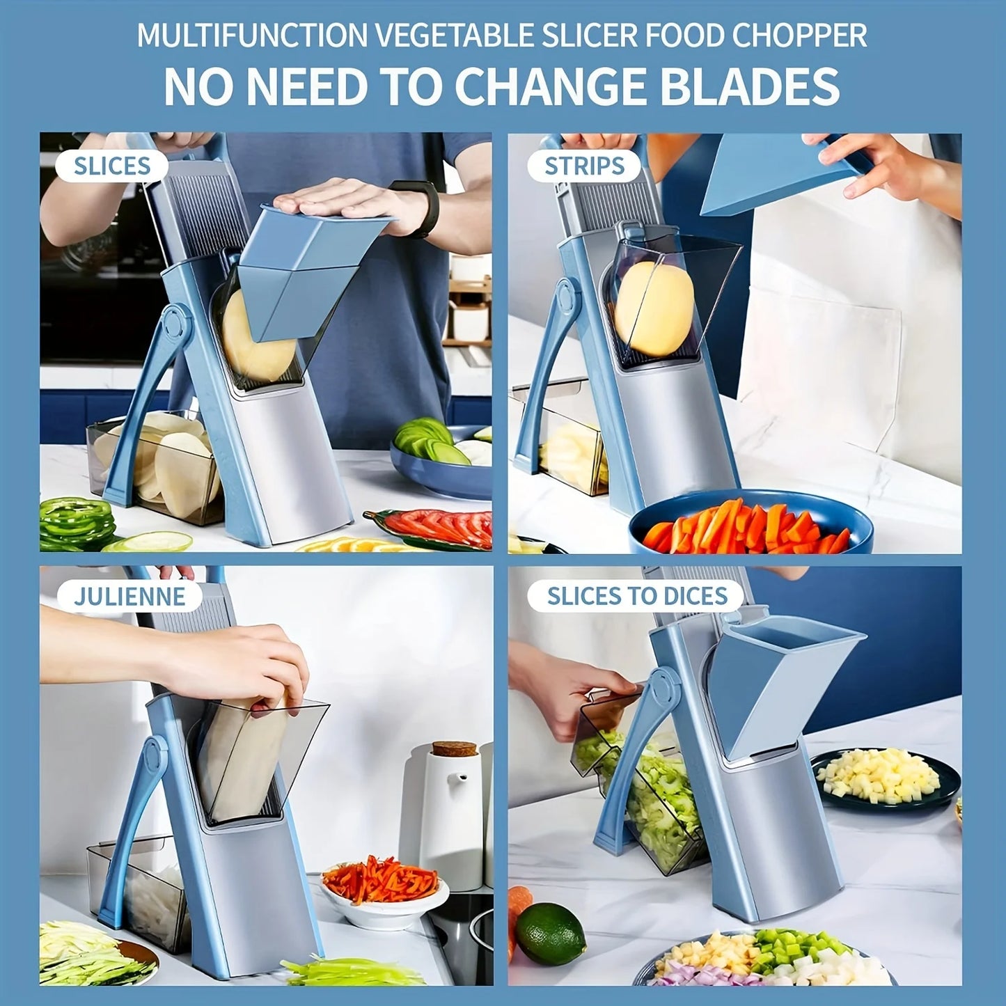 Adjustable Vegetable Slicer and Chopper – Safe Multi-Function Dicer with Julienne Modes