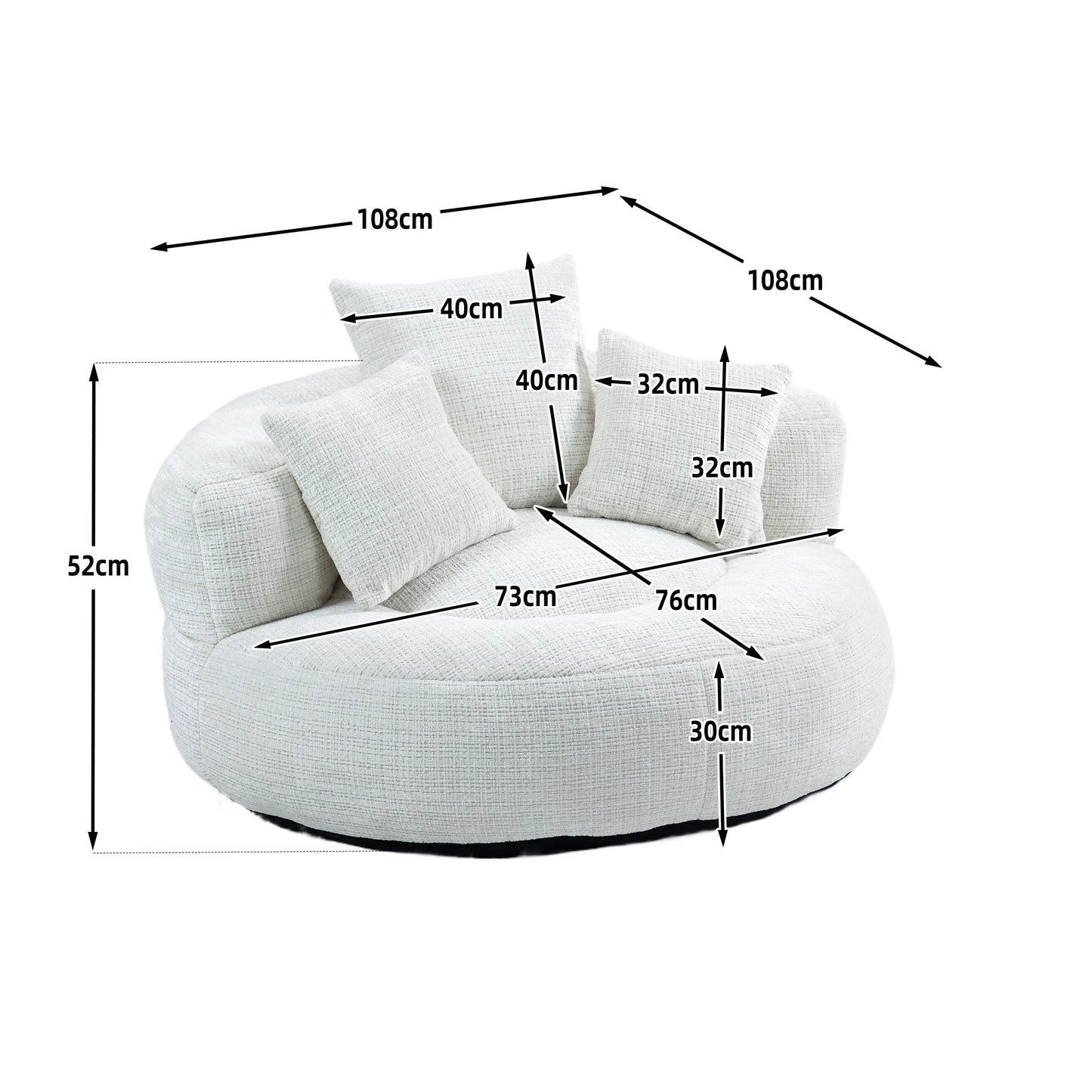 High Back Bean Bag Lounge Chair – Chenille Lazy Sofa with Armrests for Living Room or Bedroom